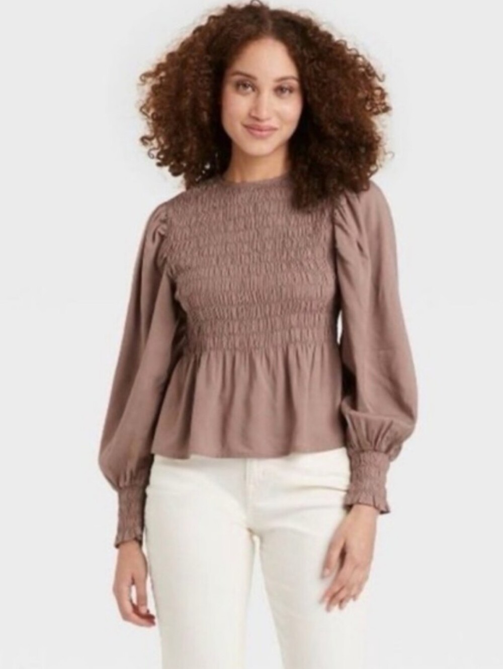 A New Day Peasant Blouse — Mauve/Dusty Rose — Smocked with Puff Sleeves